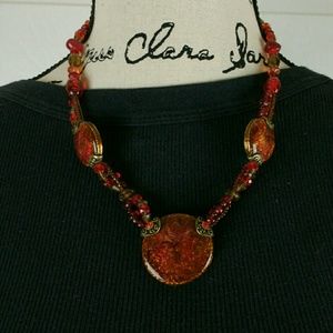 Chico's red & orange beaded necklace, 21" long